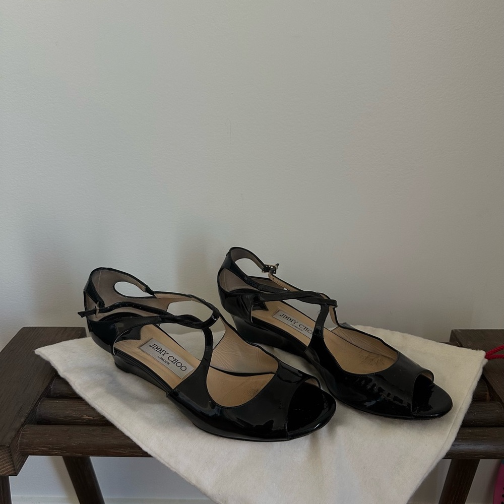 Jimmy Choo Black Patent Leather Sandals